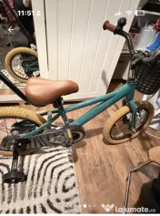 Bicicleta 16 inch, 4-6 ani, maner de impins, roti ajutatoare, cosulet, Verde 