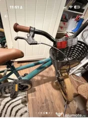 Bicicleta 16 inch, 4-6 ani, maner de impins, roti ajutatoare, cosulet, Verde 