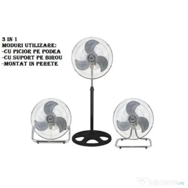 Ventilator cu picior, 3 in 1, 3 trepte de viteze, putere 55W, diametru 45cm ZILAN / ZLN 3840