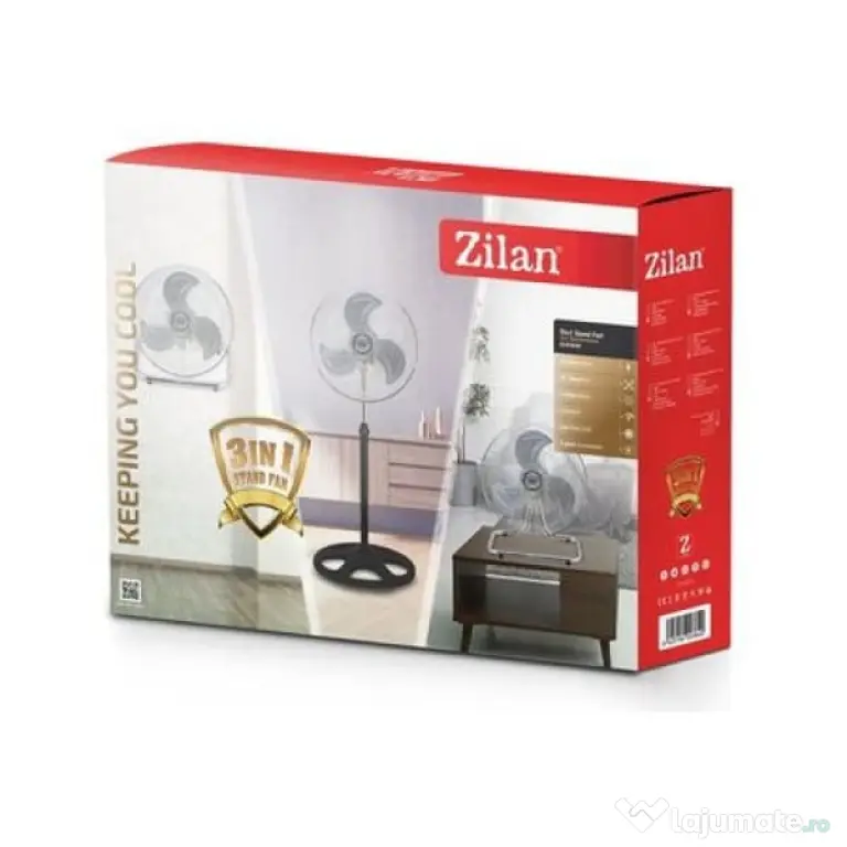 Ventilator cu picior, 3 in 1, 3 trepte de viteze, putere 55W, diametru 45cm ZILAN / ZLN 3840