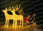 Sanie luminoasa mare cu reni de exterior, iluminat Craciun