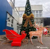 Sanie luminoasa mare cu reni de exterior, iluminat Craciun 