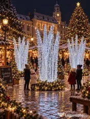 Sanie luminoasa mare cu reni de exterior, iluminat Craciun 
