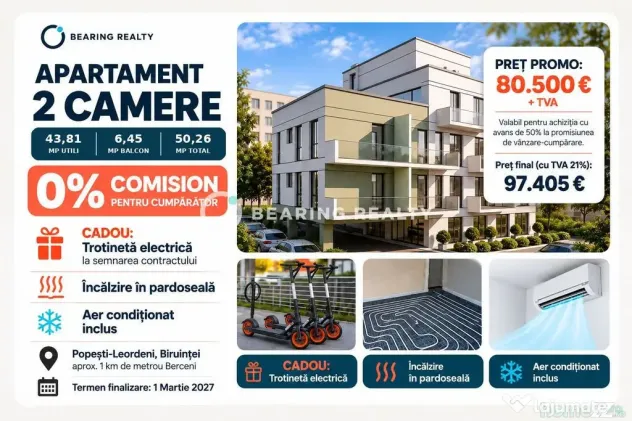 0% comision | 2 camere compact | metrou Berceni - Popesti Leordeni (Bucuresti-Ilfov)