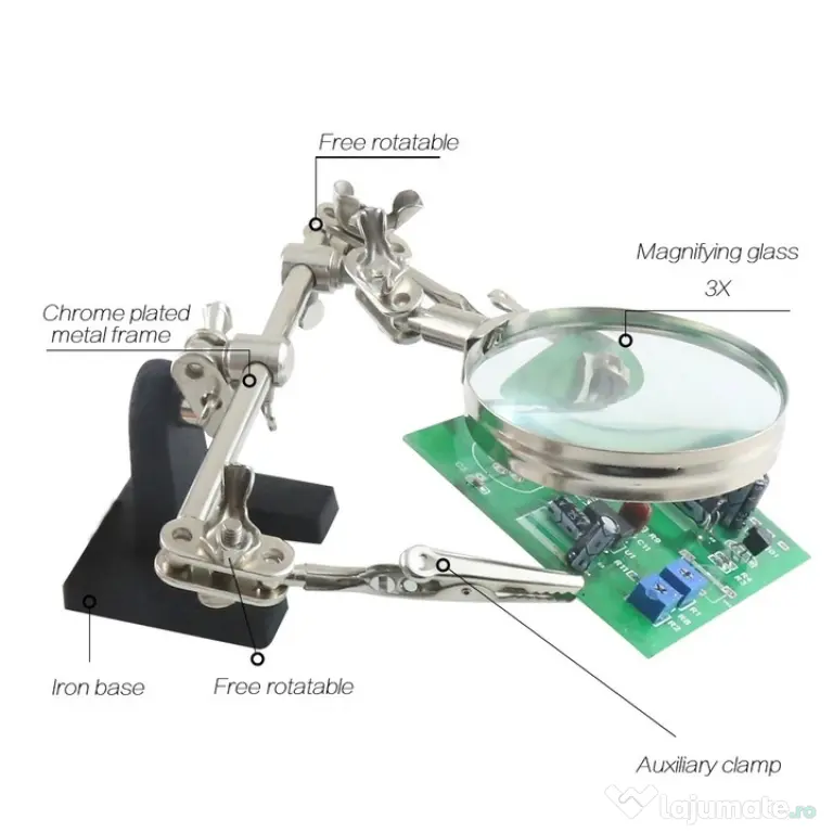 Stativ cu clesti si lupa pentru reparatii electronice