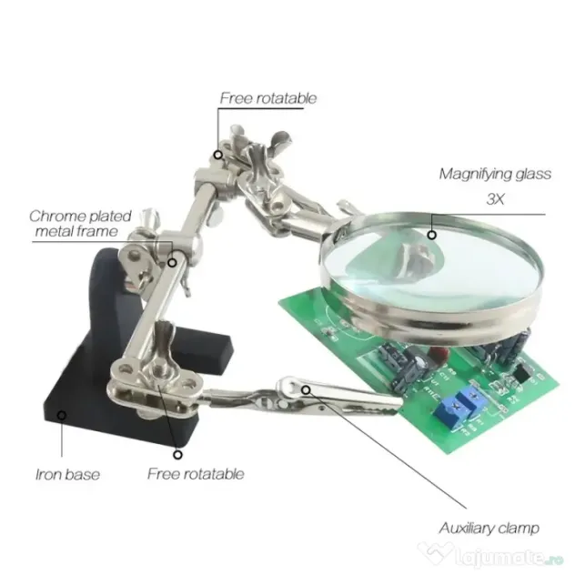 Stativ cu clesti si lupa pentru reparatii electronice