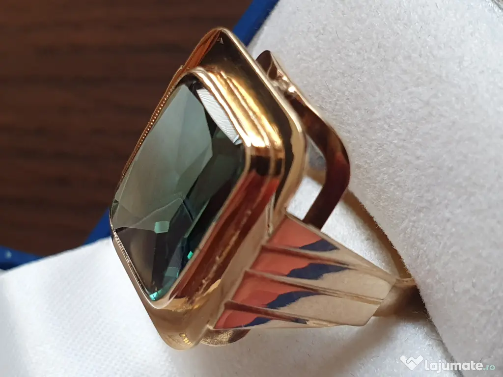 Inel ghiul vintage unicat antic unisex aur 14k cu turmalina naturala 8ct