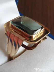 Inel ghiul vintage unicat antic unisex aur 14k cu turmalina naturala 8ct