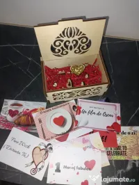 Cutie Cadou Romantică din Lemn cu 15 Cupoane pentru Cupluri 