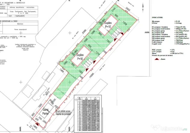Tărtășești Centru | 3.161 mp | Proiect 2 duplexuri + Garaj stradal | Utilități