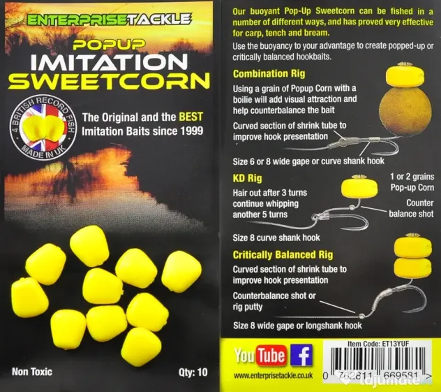 ENTERPRISE TACKLE POPUP SWEETCORN YELLOW UNFLAVOURED 10buc.