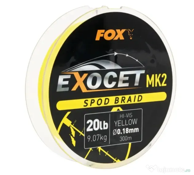 FOX FIR TEXTIL FOX EXOCET MK2 SPOD BRAID, GALBEN 0.18mm/9.07kg