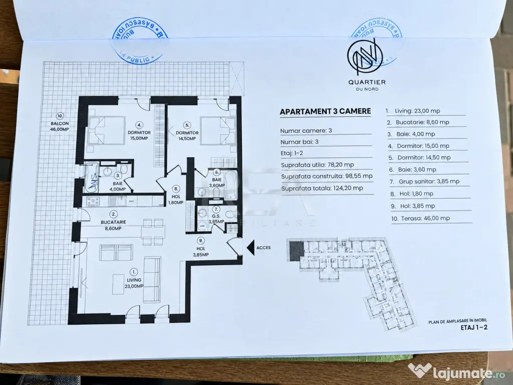 3 camere construcție, terasă 46mp cu parcare inclusa, zona - Bucuresti (Bucuresti-Ilfov)