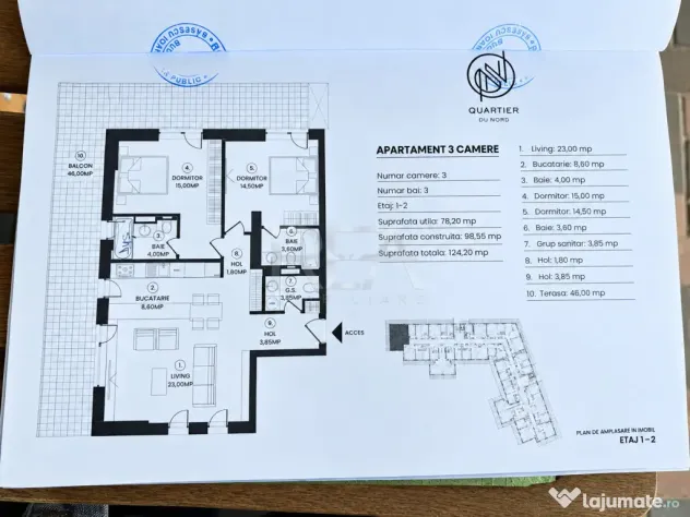 3 camere construcție, terasă 46mp cu parcare inclusa, zona - Bucuresti (Bucuresti-Ilfov)