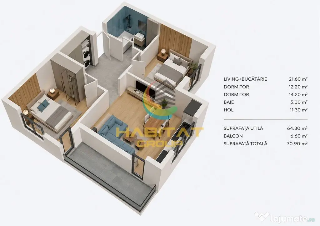 Apartament 3 camere în bloc nou, 71 mp utili - balcon 6,30 mp Popești Leordeni - Popesti Leordeni (Bucuresti-Ilfov)
