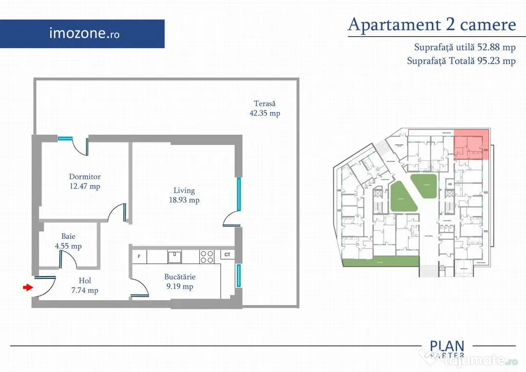 2 camere 52 mp+42 mp terasa, parter, Bloc finalizat, centrala, bucatarie inchisa - Bucuresti (Bucuresti-Ilfov)