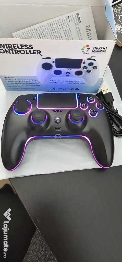 Controller Wireless RGB PS5 / PC / Android / iOS (Senzori Hall Effect, Nou)
