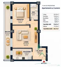 Apartament cu 2 camere | BALCON 13MP | PARCARE SUBTERANĂ |