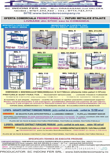 OFERTĂ PROMO– Pat Metalic Etajat Model BEL 1 – Direct de la Producător