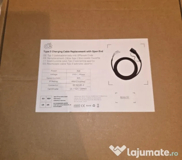 Cablu alimentare mașina electrica cu mufă Type 2 | 8m | 7kw - 32A