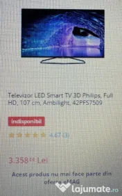 Televizor LED Smart TV 3D Philips,Full HD,107 cm,Ambilight,42PFS7509 