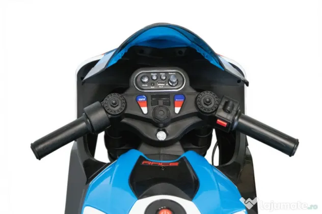 Motocicleta electrica BMW HP4 2x 45W 12V cu roti moi, scaun tapitat