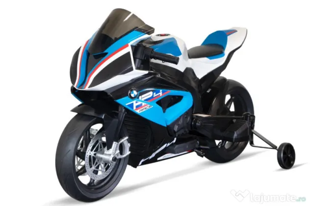Motocicleta electrica BMW HP4 2x 45W 12V cu roti moi, scaun tapitat