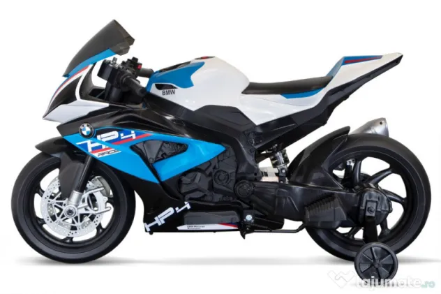 Motocicleta electrica BMW HP4 2x 45W 12V cu roti moi, scaun tapitat