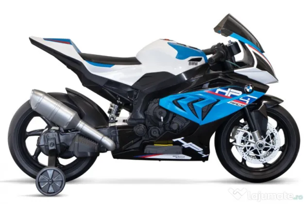 Motocicleta electrica BMW HP4 2x 45W 12V cu roti moi, scaun tapitat