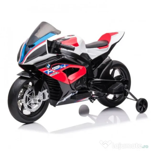 Motocicleta electrica BMW HP4 2x 45W 12V cu roti moi, scaun tapitat