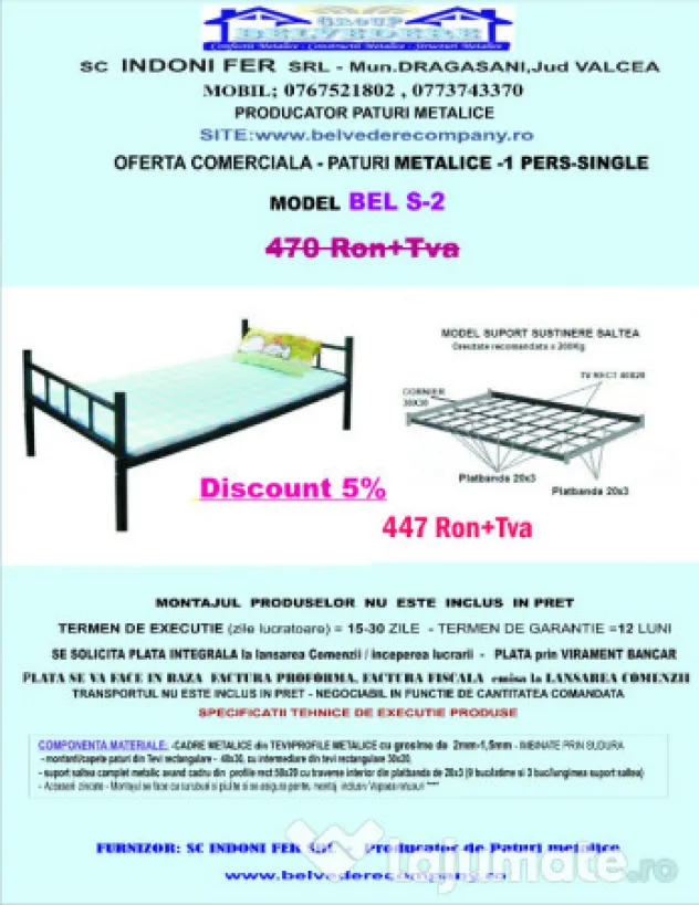 Pat metalic - 1 persoana - single - Oferta Speciala!