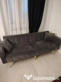 Canapea extensibilă modernă, gri, confortabilă + 2 perne