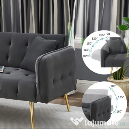Canapea extensibilă modernă, gri, confortabilă + 2 perne