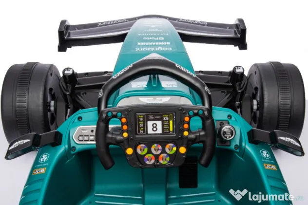 Masinuta electrica Formula 1 Aston Martin 24V, roti moi, scaun tapitat