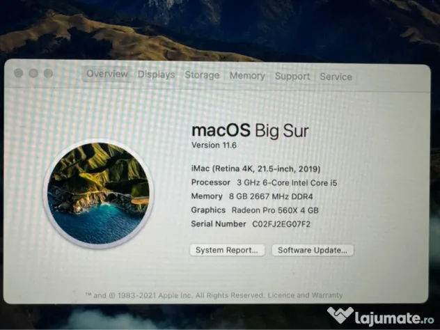 Imac 21.5' retina 4k i5 8Gb 256 gb
