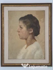 Tablou semnat datat Bucarest 1907- Portret de fată ulei pe carton 