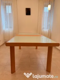 Masa dining din lemn cu blat din sticlă - Mobexpert