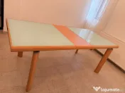 Masa dining din lemn cu blat din sticlă - Mobexpert 