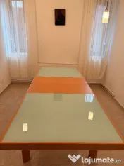 Masa dining din lemn cu blat din sticlă - Mobexpert 