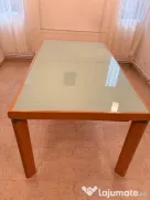 Masa dining din lemn cu blat din sticlă - Mobexpert