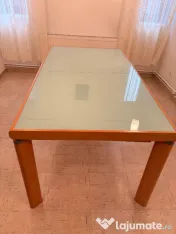 Masa dining din lemn cu blat din sticlă - Mobexpert 