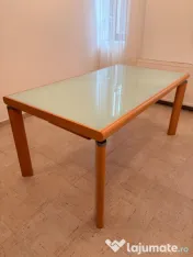 Masa dining din lemn cu blat din sticlă - Mobexpert 