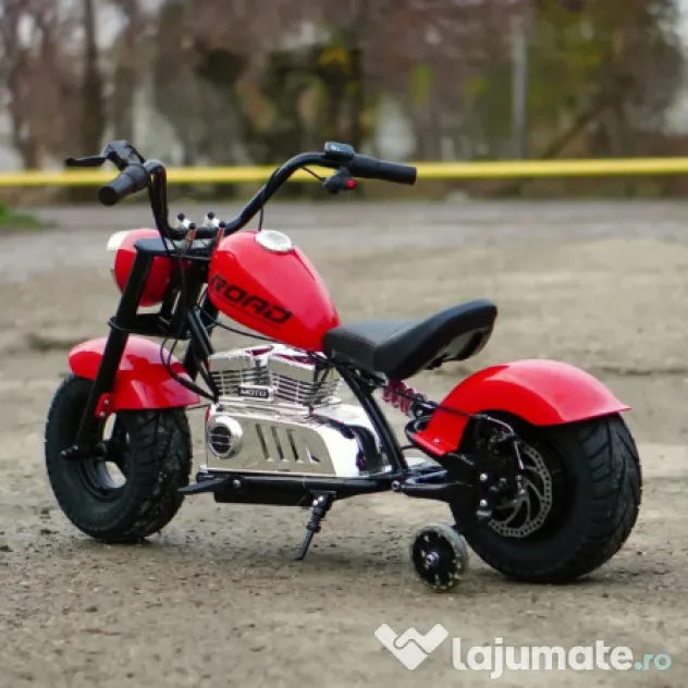 Motocicleta Kinderauto Old School, 300W, 24V, cu roti gonflabile RED