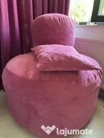 Seturi roz/verde cu fotoliu, perna picioare și decorativa