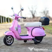 Scuter electric Piaggio Vespa PX150 cu roti moi si scaun tapitat, Pink