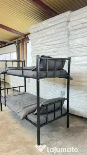 Pat metalic etajat BEL 2+2 saltele +set lenjerie complet 