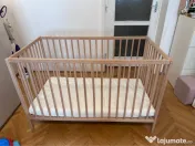 Pat bebe ikea din lemn si saltea din spuma 