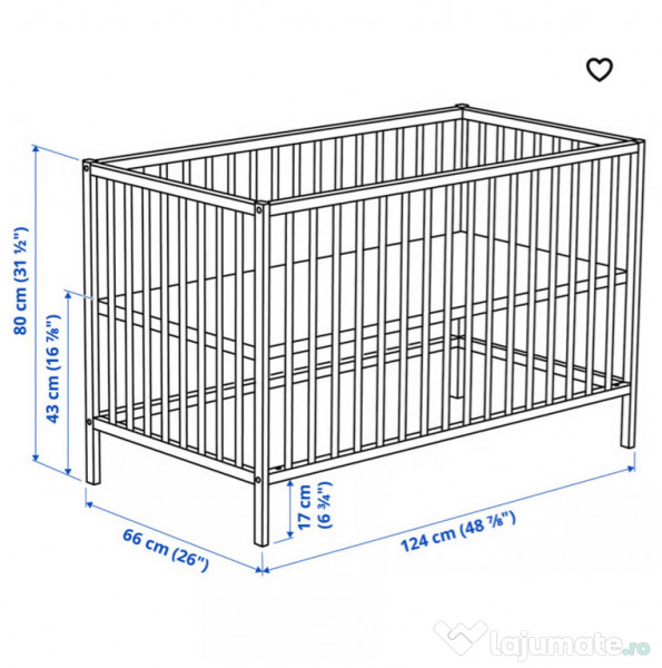 Pat bebe ikea din lemn si saltea din spuma