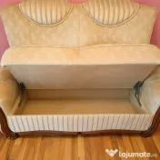 Canapea 2 Locuri cu Depozitare – Crem Elegant & Lemn Masiv