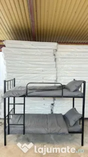 Pat etajat metalic BEL 21 LYA+2 saltele+Set complet lenjerie și pilote 